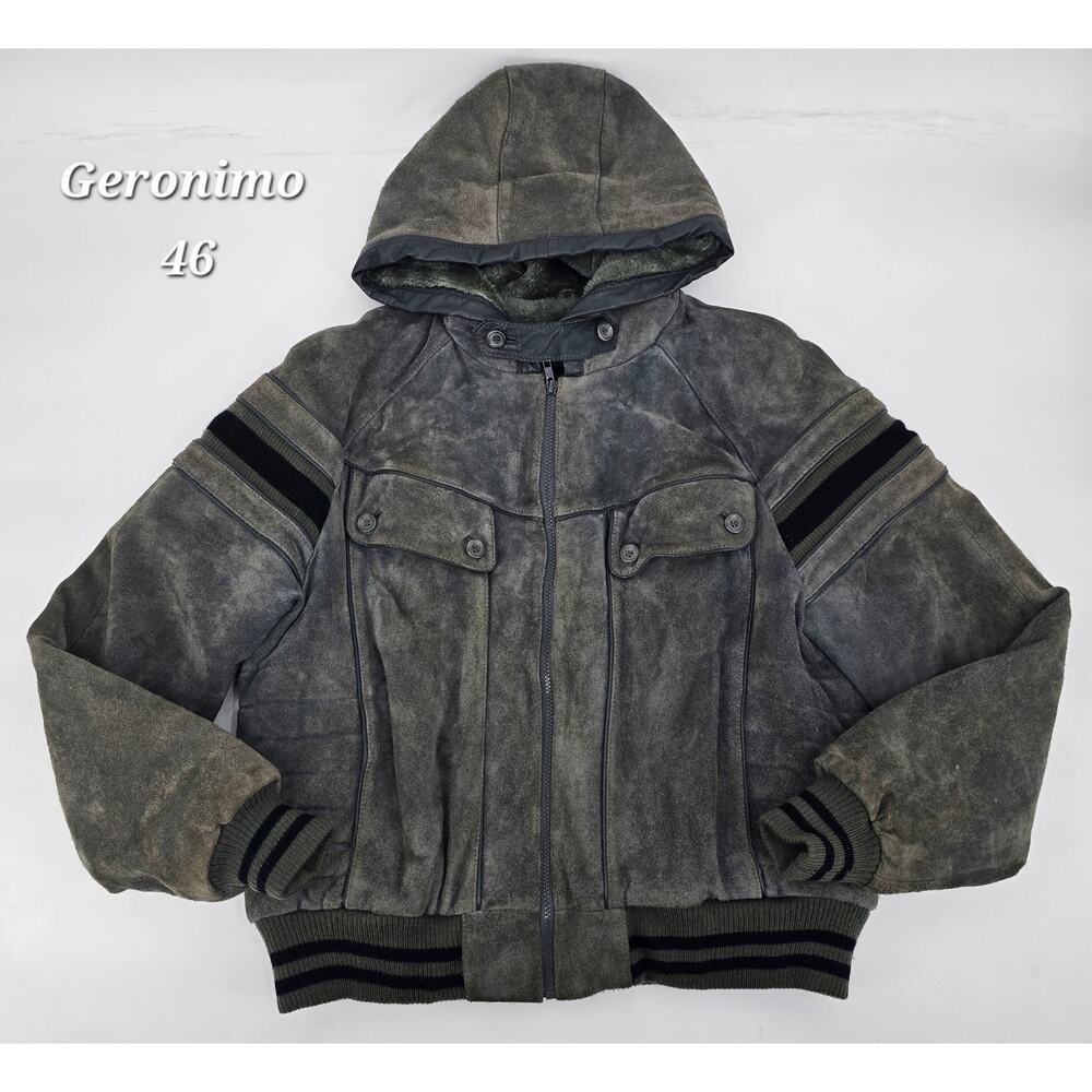 Vintage Geronimo Streetwear Grunge  Gorpcore Genuine‎ Leather Bomber Jacket